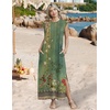 Zeagoo Summer Dresses for Women 2026 Long Maxi Sundresses Loose Split Wrinkle-Free Beach Travel Vacation Clothes(Green Ethnic Pattern)