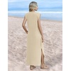 Zeagoo Summer Dresses for Women 2026 Long Maxi Sundresses Loose Split Wrinkle-Free Beach Travel Vacation Clothes(Light Brown)