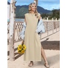Zeagoo Summer Dresses for Women 2026 Long Maxi Sundresses Loose Split Wrinkle-Free Beach Travel Vacation Clothes(Light Brown)