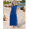 Zeagoo Summer Dresses for Women 2026 Long Maxi Sundresses Loose Split Wrinkle-Free Beach Travel Vacation Clothes(Navy Blue)