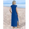 Zeagoo Summer Dresses for Women 2026 Long Maxi Sundresses Loose Split Wrinkle-Free Beach Travel Vacation Clothes(Navy Blue)