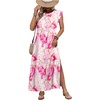 Zeagoo Summer Dresses for Women 2026 Long Maxi Sundresses Loose Split Wrinkle-Free Beach Travel Vacation Clothes(Pink Marble Pattern)