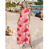 Zeagoo Summer Dresses for Women 2026 Long Maxi Sundresses Loose Split Wrinkle-Free Beach Travel Vacation Clothes(Red Flowers)