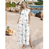 Zeagoo Summer Dresses for Women 2026 Long Maxi Sundresses Loose Split Wrinkle-Free Beach Travel Vacation Clothes(White Flowers)