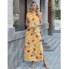 Zeagoo Summer Dresses for Women 2026 Long Maxi Sundresses Loose Split Wrinkle-Free Beach Travel Vacation Clothes(Yellow Palm Leaf)