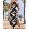 Zeagoo Women Floral Summer Casual Beach Printed Tank Dress with Pockets Pleated Front Long Dress(2601 A-leaf Black)