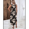 Zeagoo Women Floral Summer Casual Beach Printed Tank Dress with Pockets Pleated Front Long Dress(2601 A-leaf Black)