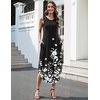Zeagoo Women Floral Summer Casual Beach Printed Tank Dress with Pockets Pleated Front Long Dress(2602 Black Floral)