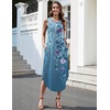 Zeagoo Women Floral Summer Casual Beach Printed Tank Dress with Pockets Pleated Front Long Dress(2602 Blue Floral)