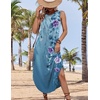Zeagoo Women Floral Summer Casual Beach Printed Tank Dress with Pockets Pleated Front Long Dress(2602 Blue Floral)