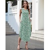 Zeagoo Women Floral Summer Casual Beach Printed Tank Dress with Pockets Pleated Front Long Dress(2602 Green Floral)