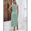 Zeagoo Women Floral Summer Casual Beach Printed Tank Dress with Pockets Pleated Front Long Dress(2602 Green Floral)