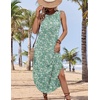 Zeagoo Women Floral Summer Casual Beach Printed Tank Dress with Pockets Pleated Front Long Dress(2602 Green Floral)