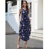 Zeagoo Women Floral Summer Casual Beach Printed Tank Dress with Pockets Pleated Front Long Dress(2602 Navy Floral)
