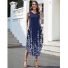 Zeagoo Women Floral Summer Casual Beach Printed Tank Dress with Pockets Pleated Front Long Dress(2602 Navy Printed)