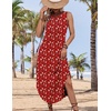 Zeagoo Women Floral Summer Casual Beach Printed Tank Dress with Pockets Pleated Front Long Dress(2603 Red Floral)