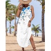 Zeagoo Women Floral Summer Casual Beach Printed Tank Dress with Pockets Pleated Front Long Dress(2603 White Floral)