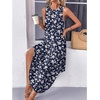 Zeagoo Women Floral Summer Casual Beach Printed Tank Dress with Pockets Pleated Front Long Dress(2604 Navy Flower)