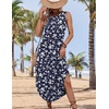 Zeagoo Women Floral Summer Casual Beach Printed Tank Dress with Pockets Pleated Front Long Dress(2604 Navy Flower)