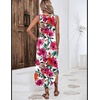 Zeagoo Women Floral Summer Casual Beach Printed Tank Dress with Pockets Pleated Front Long Dress(2604 Red Flower)