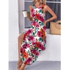 Zeagoo Women Floral Summer Casual Beach Printed Tank Dress with Pockets Pleated Front Long Dress(2604 Red Flower)
