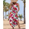 Zeagoo Women Floral Summer Casual Beach Printed Tank Dress with Pockets Pleated Front Long Dress(2604 Red Flower)