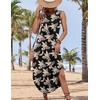 Zeagoo Women Floral Summer Casual Beach Printed Tank Dress with Pockets Pleated Front Long Dress(Black Print)