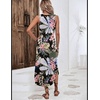 Zeagoo Women Floral Summer Casual Beach Printed Tank Dress with Pockets Pleated Front Long Dress(Floral Leaf Black)