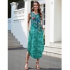 Zeagoo Women Floral Summer Casual Beach Printed Tank Dress with Pockets Pleated Front Long Dress(Green Flower)