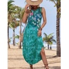 Zeagoo Women Floral Summer Casual Beach Printed Tank Dress with Pockets Pleated Front Long Dress(Green Flower)