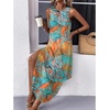 Zeagoo Women Floral Summer Casual Beach Printed Tank Dress with Pockets Pleated Front Long Dress(Leaf Print)