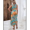 Zeagoo Women Floral Summer Casual Beach Printed Tank Dress with Pockets Pleated Front Long Dress(Leaf Print)