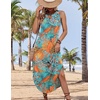 Zeagoo Women Floral Summer Casual Beach Printed Tank Dress with Pockets Pleated Front Long Dress(Leaf Print)