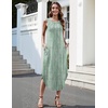 Zeagoo Women Floral Summer Casual Beach Printed Tank Dress with Pockets Pleated Front Long Dress(Mint Green Print)