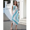 Zeagoo Women Floral Summer Casual Beach Printed Tank Dress with Pockets Pleated Front Long Dress(Mix Blue White)