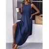Zeagoo Women Floral Summer Casual Beach Printed Tank Dress with Pockets Pleated Front Long Dress(Navy Blue)