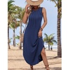 Zeagoo Women Floral Summer Casual Beach Printed Tank Dress with Pockets Pleated Front Long Dress(Navy Blue)