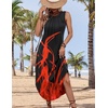 Zeagoo Women Floral Summer Casual Beach Printed Tank Dress with Pockets Pleated Front Long Dress(Red Fire Print)