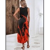 Zeagoo Women Floral Summer Casual Beach Printed Tank Dress with Pockets Pleated Front Long Dress(Red Fire Print)