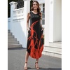 Zeagoo Women Floral Summer Casual Beach Printed Tank Dress with Pockets Pleated Front Long Dress(Red Fire Print)