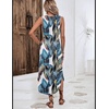 Zeagoo Women Floral Summer Casual Beach Printed Tank Dress with Pockets Pleated Front Long Dress(Tropical Leaf)