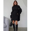 Zeagoo Women Long Sleeve Dress Sweater Dress Turtleneck Ribbed Fall Dresses(01-black)