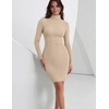 Zeagoo Women Long Sleeve Dress Sweater Dress Turtleneck Ribbed Fall Dresses(Beige)