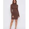 Zeagoo Women Long Sleeve Dress Sweater Dress Turtleneck Ribbed Fall Dresses(Brown)