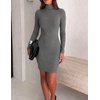 Zeagoo Women Long Sleeve Dress Sweater Dress Turtleneck Ribbed Fall Dresses(Heather Gray)