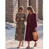 Zeagoo Women Long Sleeve Fall Dress Casual A Line Dresses 2026 Midi Flare Dress(Burgundy)
