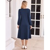 Zeagoo Women Long Sleeve Fall Dress Casual A Line Dresses 2026 Midi Flare Dress(Navy Blue)
