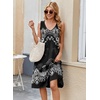 Zeagoo Women Summer Casual Dresses 2026 Sleeveless Midi Pleated Tank Sundress with Pockets V Neck A Line Swing Tshirt Dress(Ethnic Black White)