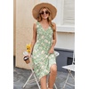 Zeagoo Women Summer Casual Dresses 2026 Sleeveless Midi Pleated Tank Sundress with Pockets V Neck A Line Swing Tshirt Dress(Green Floral)