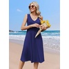 Zeagoo Women Summer Casual Dresses 2026 Sleeveless Midi Pleated Tank Sundress with Pockets V Neck A Line Swing Tshirt Dress(Navy Blue)